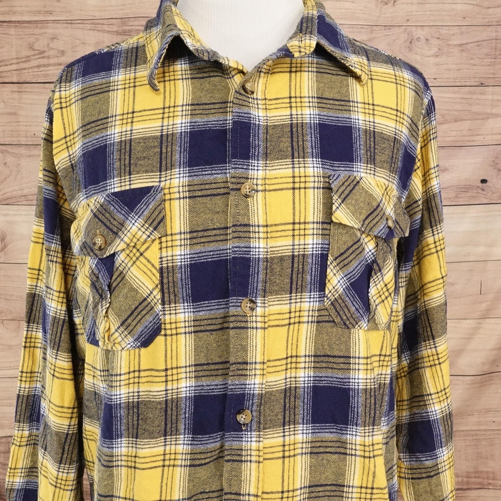KINGSIZE Shirt Mens Big 3XL Yellow Plaid Long Sleeve Button-Up Flannel Cotton